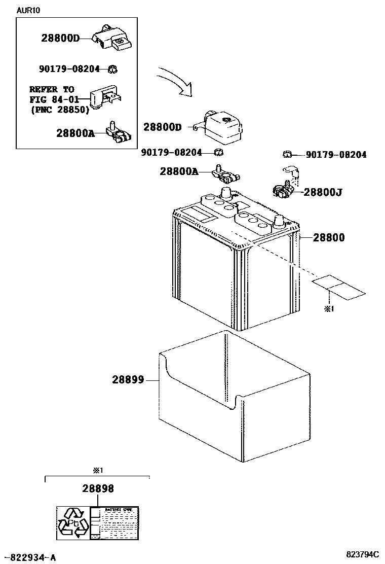 Toyota COROLLA 蓄电池和蓄电池电缆 EPC diagram — 823794C