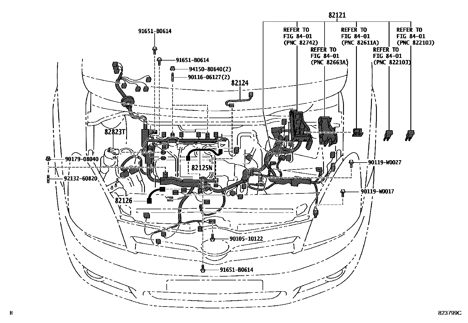 Toyota COROLLA 线束和卡夹 EPC diagram — 823799C