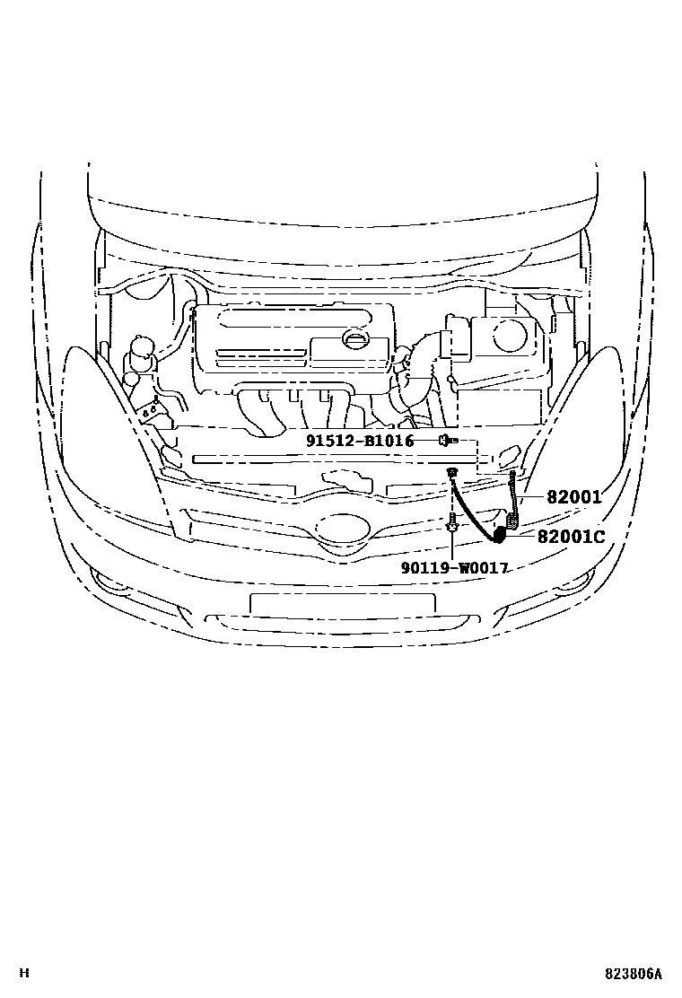 Toyota COROLLA 线束和卡夹 EPC diagram — 823806A
