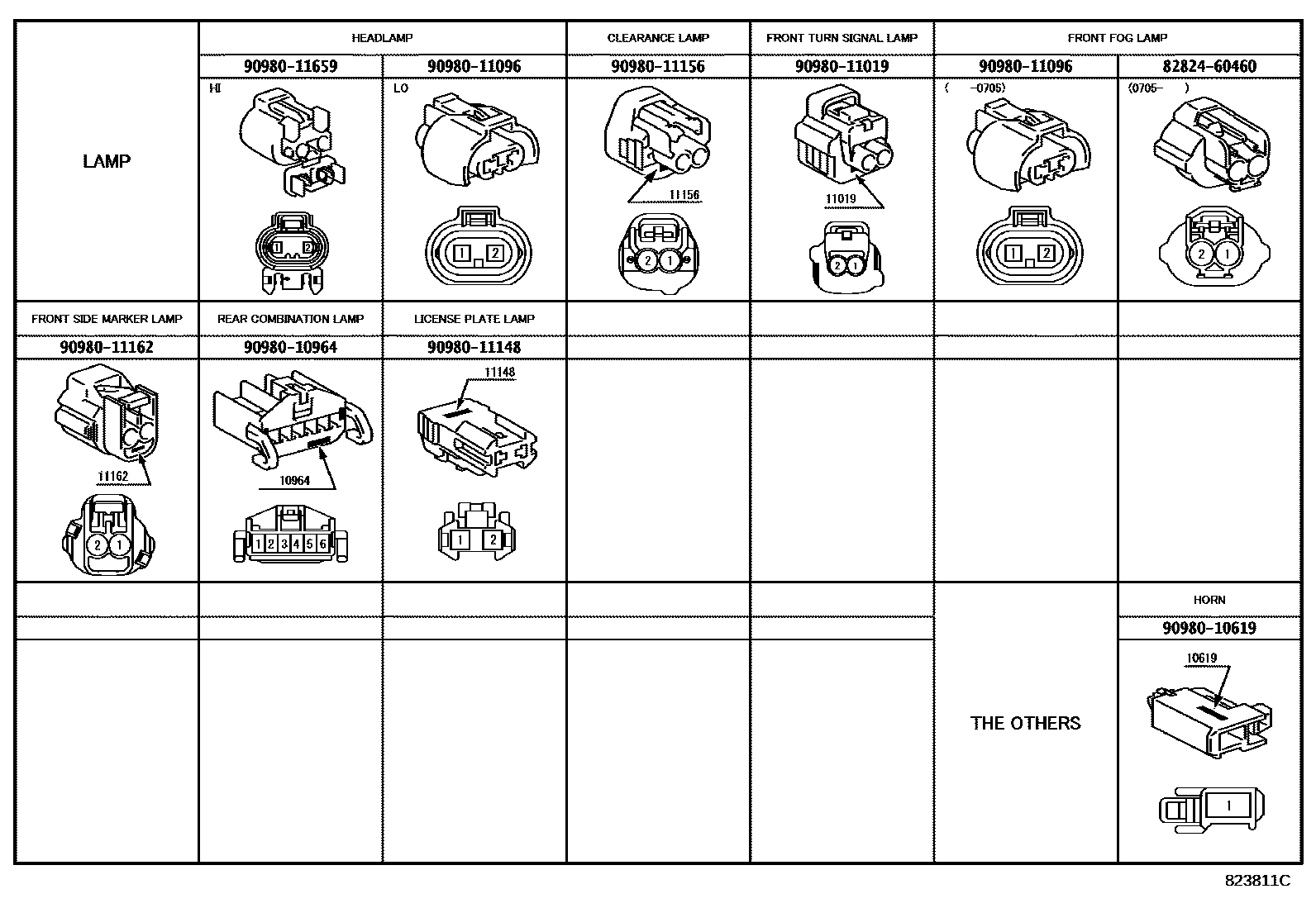 Toyota COROLLA 线束和卡夹 EPC diagram — 823811C