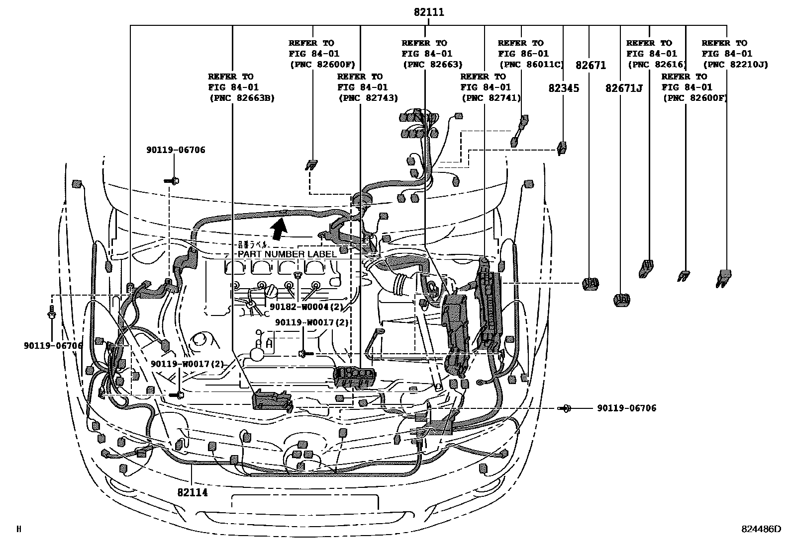 Toyota COROLLA 线束和卡夹 EPC diagram — 824486D
