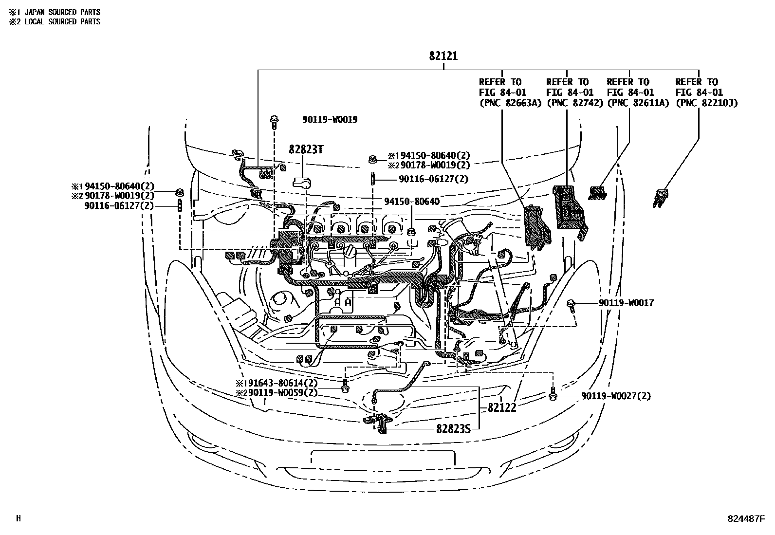 Toyota COROLLA 线束和卡夹 EPC diagram — 824487F
