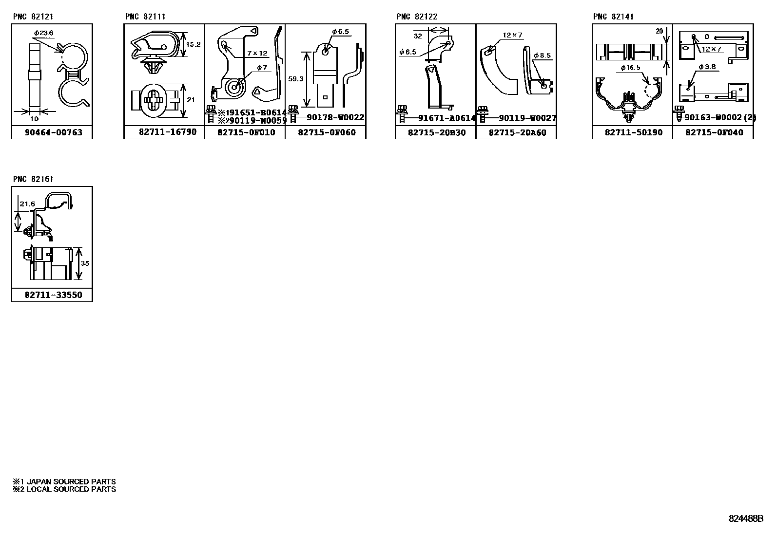 Toyota COROLLA 线束和卡夹 EPC diagram — 824488B