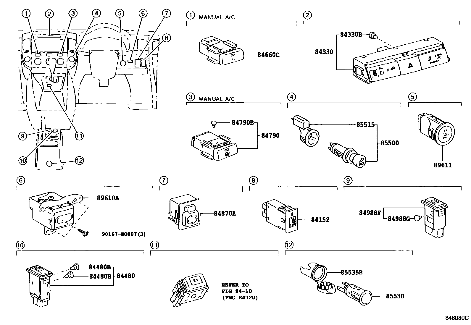 Toyota COROLLA 开关和继电器和ECU EPC diagram — 846080C