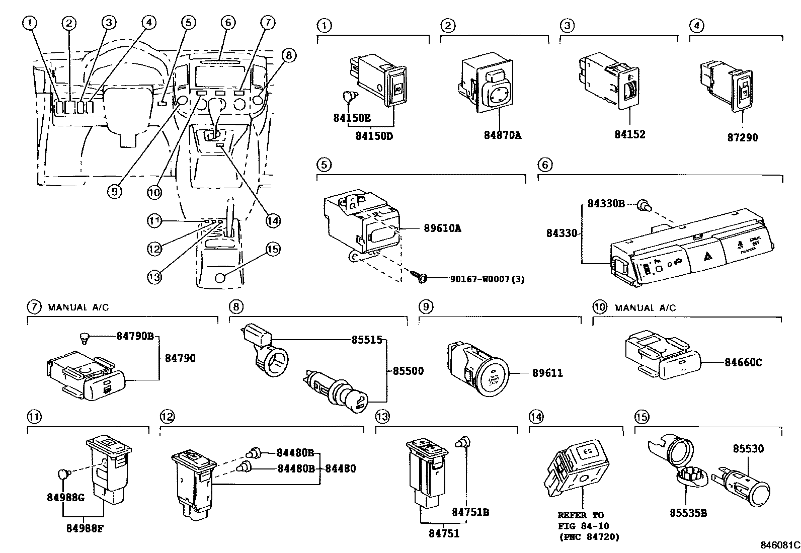 Toyota COROLLA 开关和继电器和ECU EPC diagram — 846081C