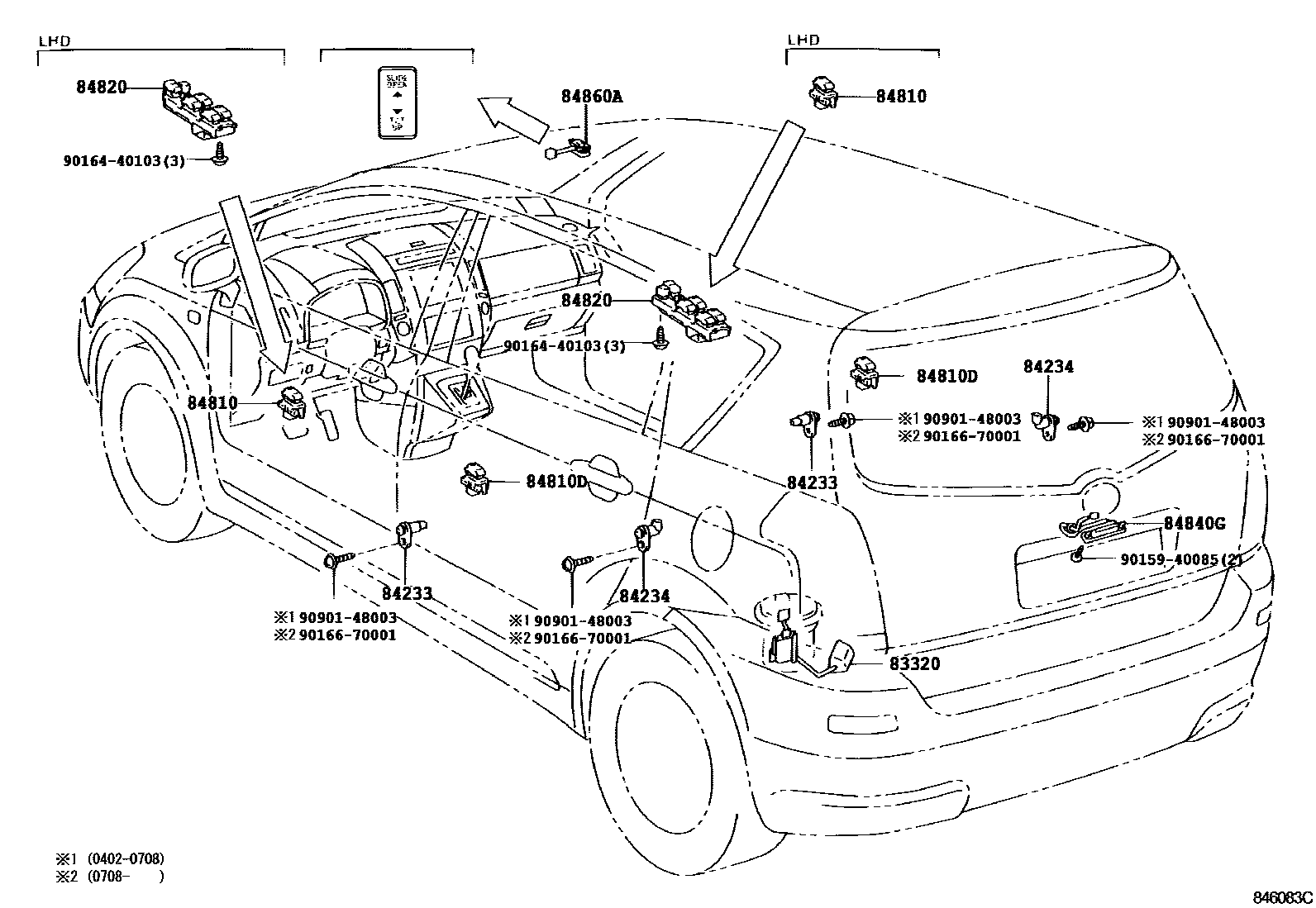 Toyota COROLLA 开关和继电器和ECU EPC diagram — 846083C