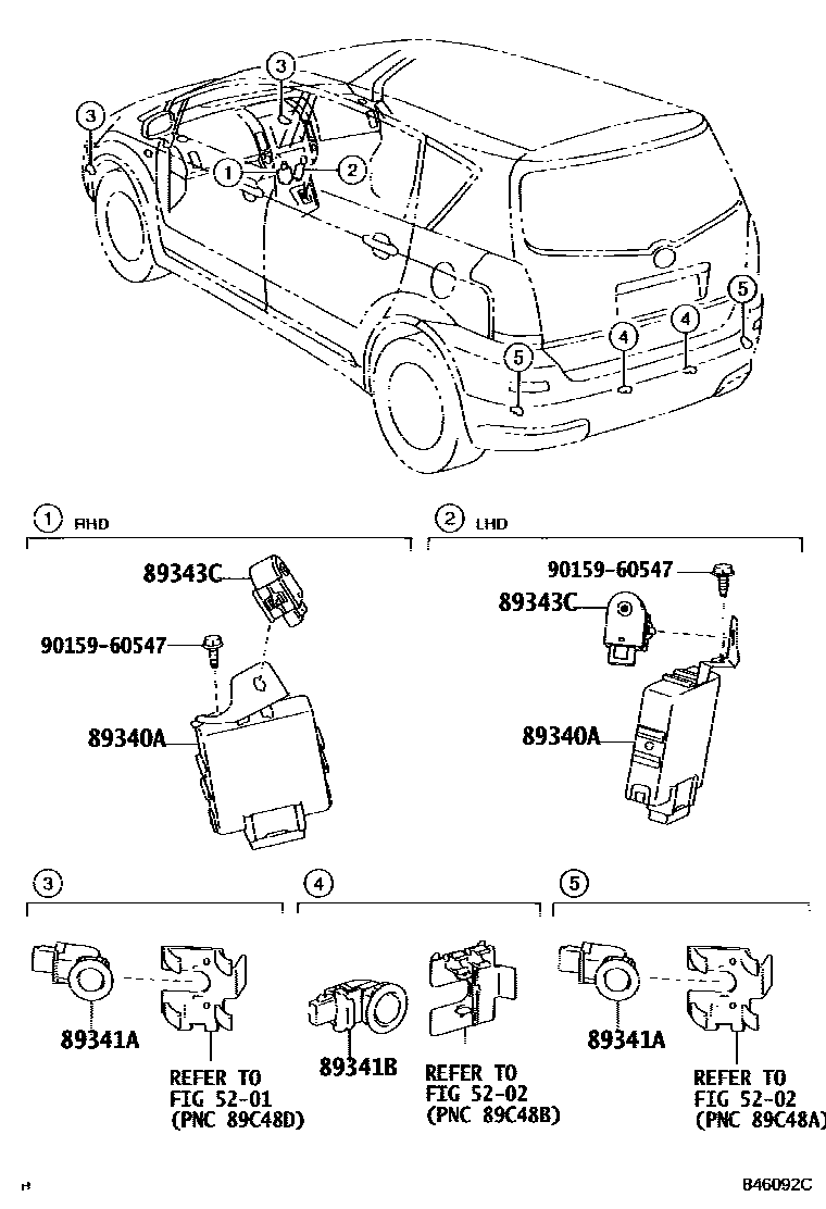 Toyota COROLLA 测距雷达和倒车雷达 EPC diagram — 846092C