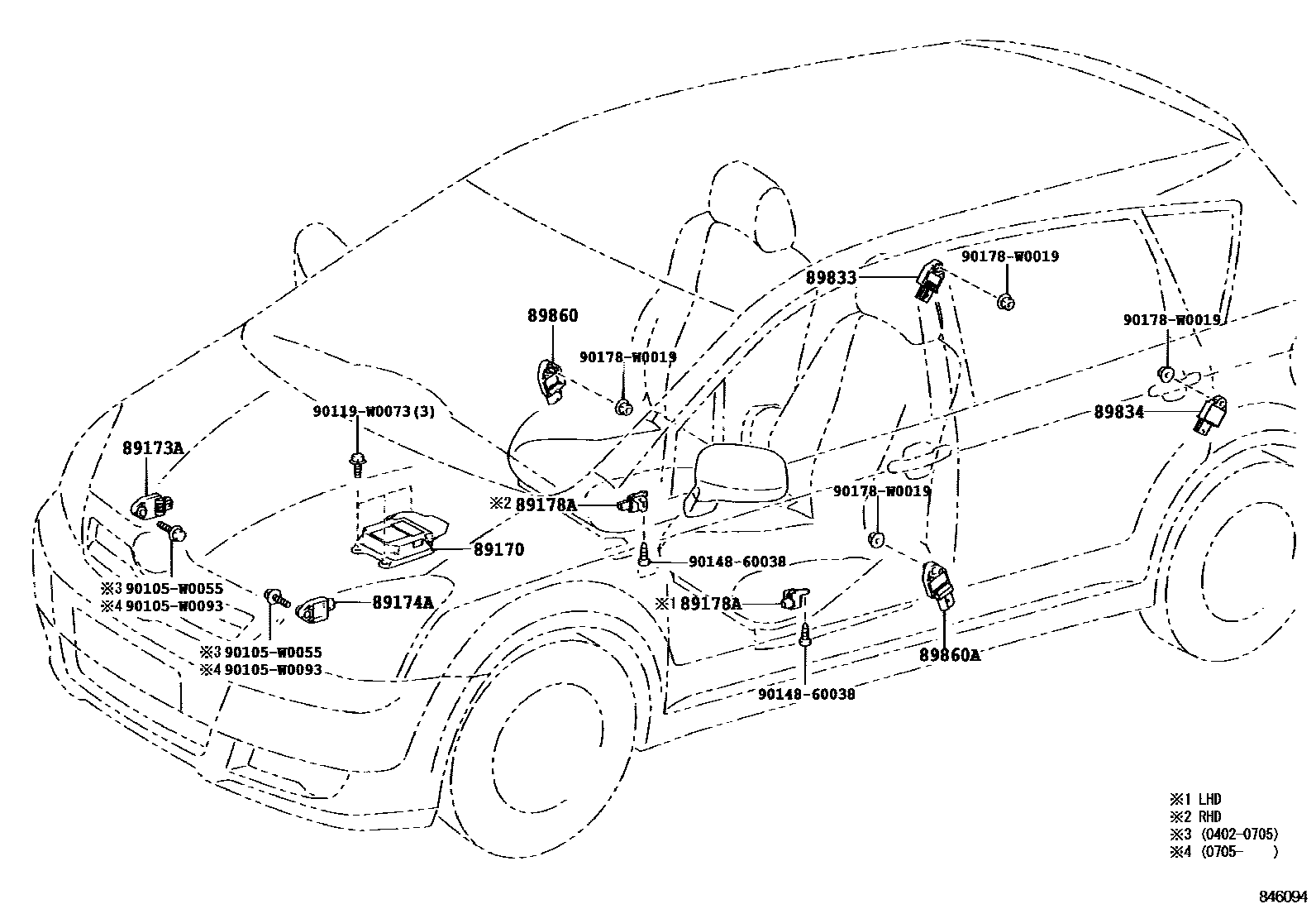 Toyota COROLLA 空气囊 EPC diagram — 846094B
