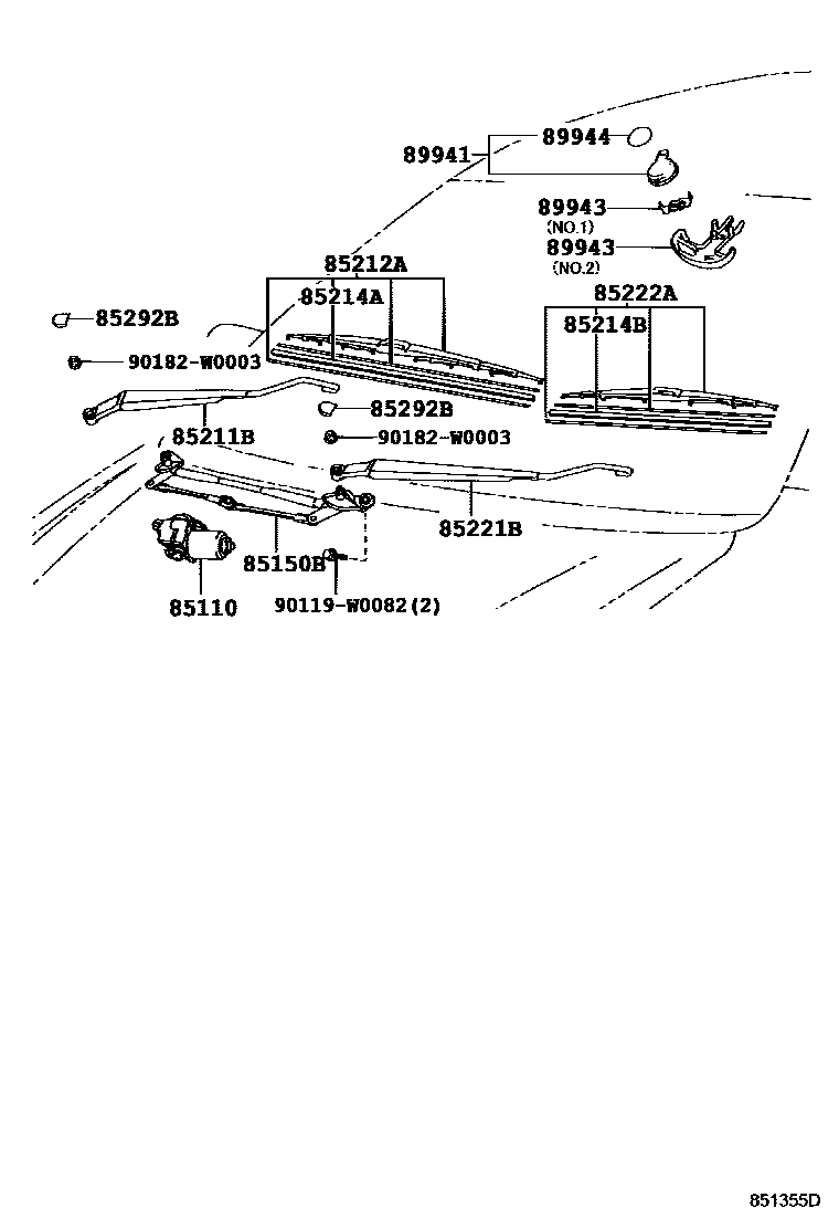 Toyota COROLLA 挡风玻璃刮水器 EPC diagram — 851355D