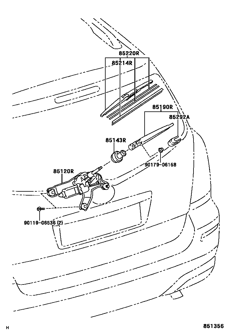 Toyota COROLLA 后刮水器 EPC diagram — 851356