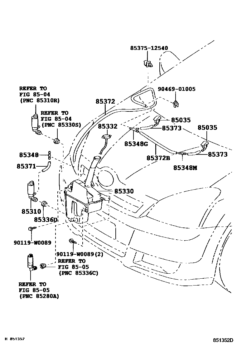 Toyota COROLLA 挡风玻璃清洗器 EPC diagram — 851352D