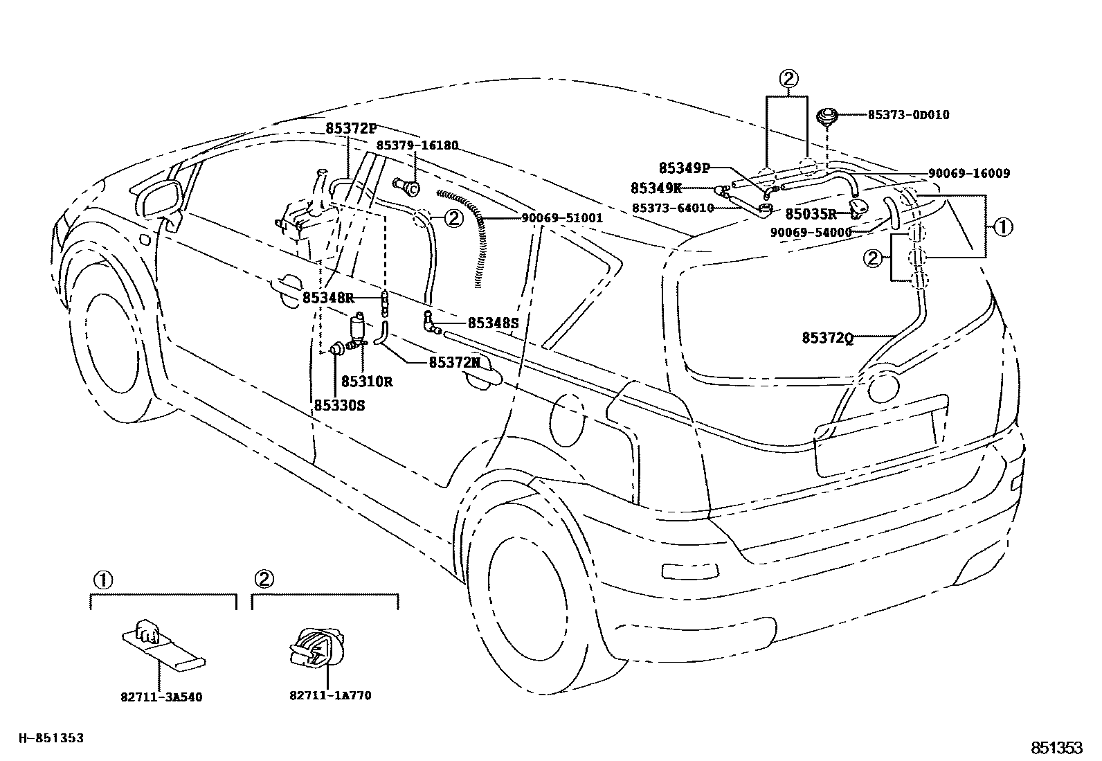 Toyota COROLLA 后清洗器 EPC diagram — 851353B