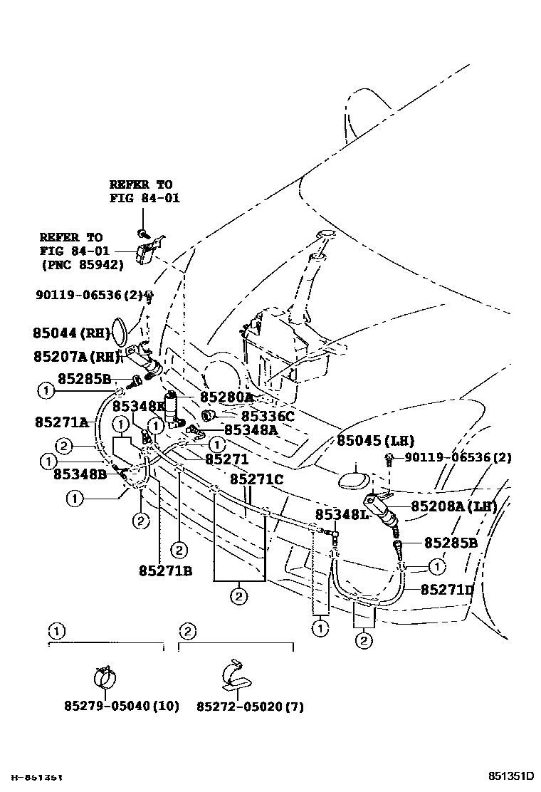 Toyota COROLLA 前大灯清洗器 EPC diagram — 851351D