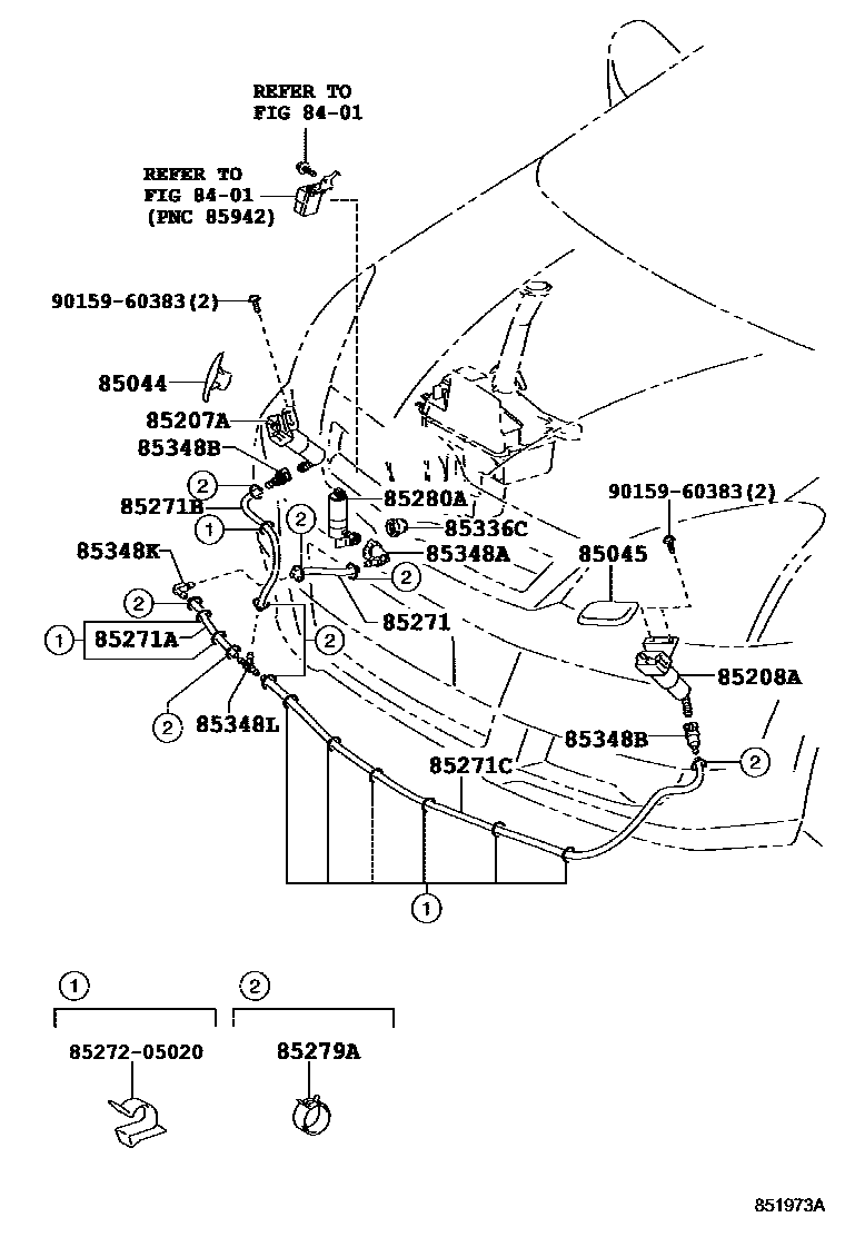 Toyota COROLLA 前大灯清洗器 EPC diagram — 851973A