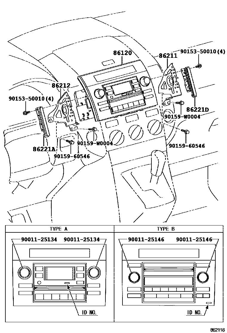 Toyota COROLLA 收音机、放大器和冷凝器 EPC diagram — 862118C