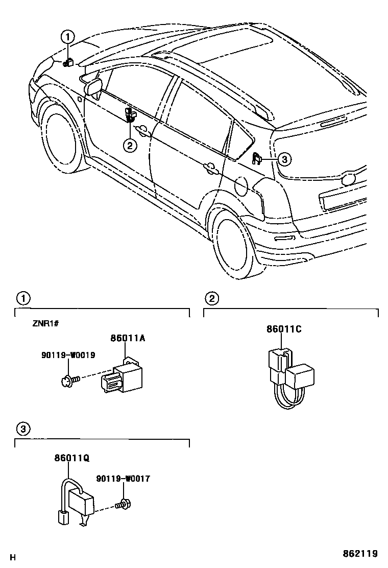 Toyota COROLLA 收音机、放大器和冷凝器 EPC diagram — 862119