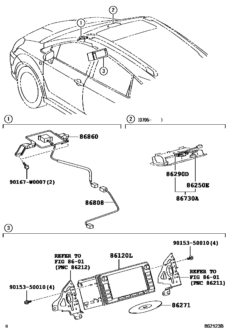 Toyota COROLLA 导航和前监视器显示屏 EPC diagram — 862123B