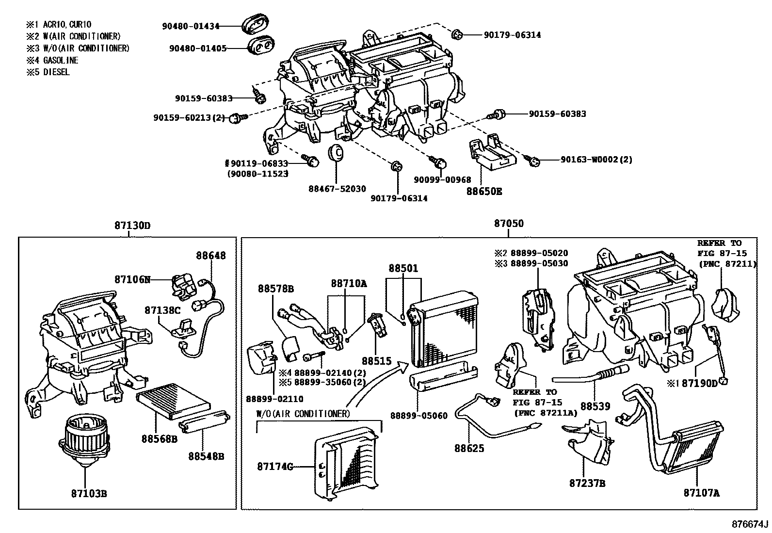 Toyota COROLLA 暖风和空调系统 - 冷却器组件 EPC diagram — 876674J