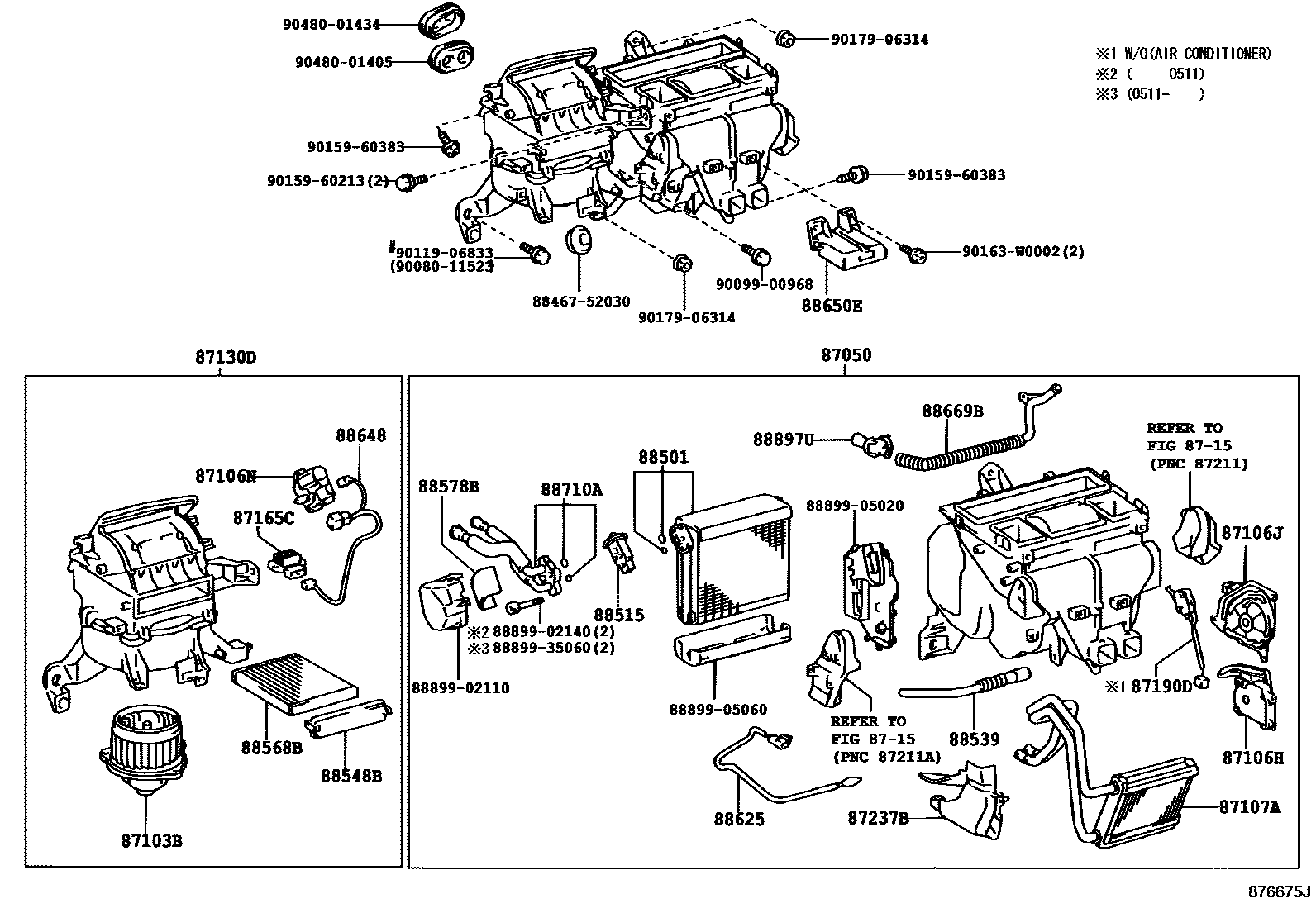 Toyota COROLLA 暖风和空调系统 - 冷却器组件 EPC diagram — 876675J