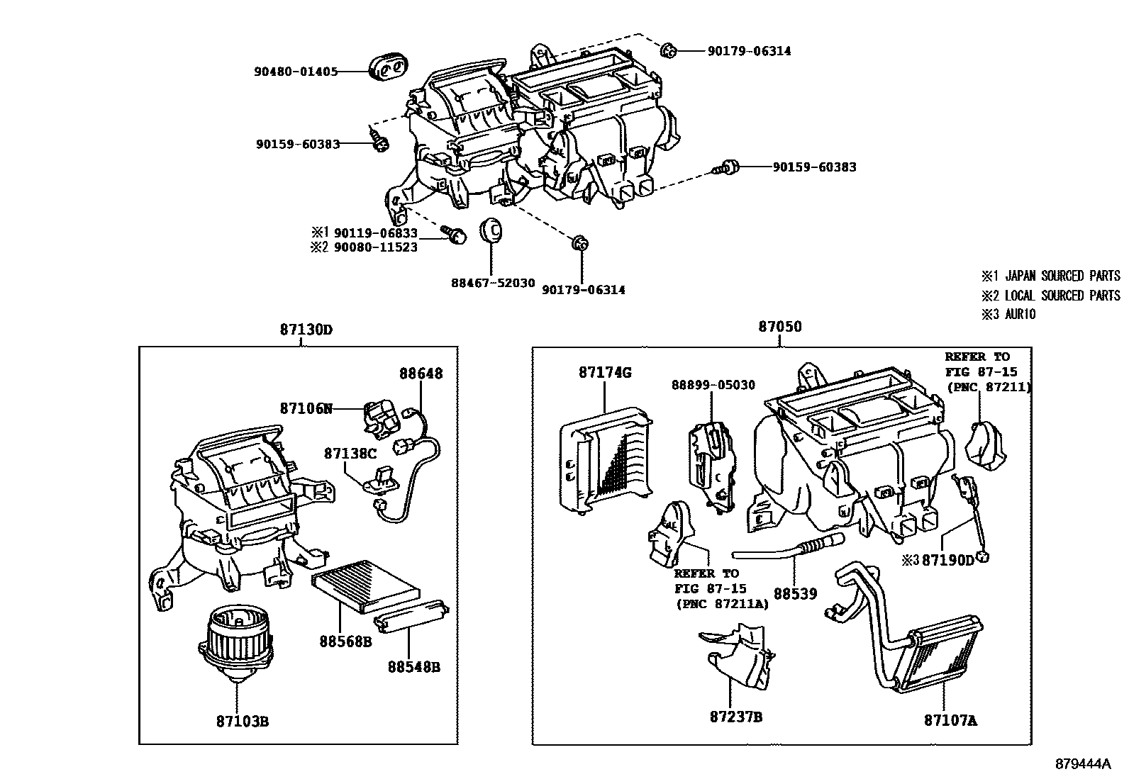 Toyota COROLLA 暖风和空调系统 - 冷却器组件 EPC diagram — 879444A