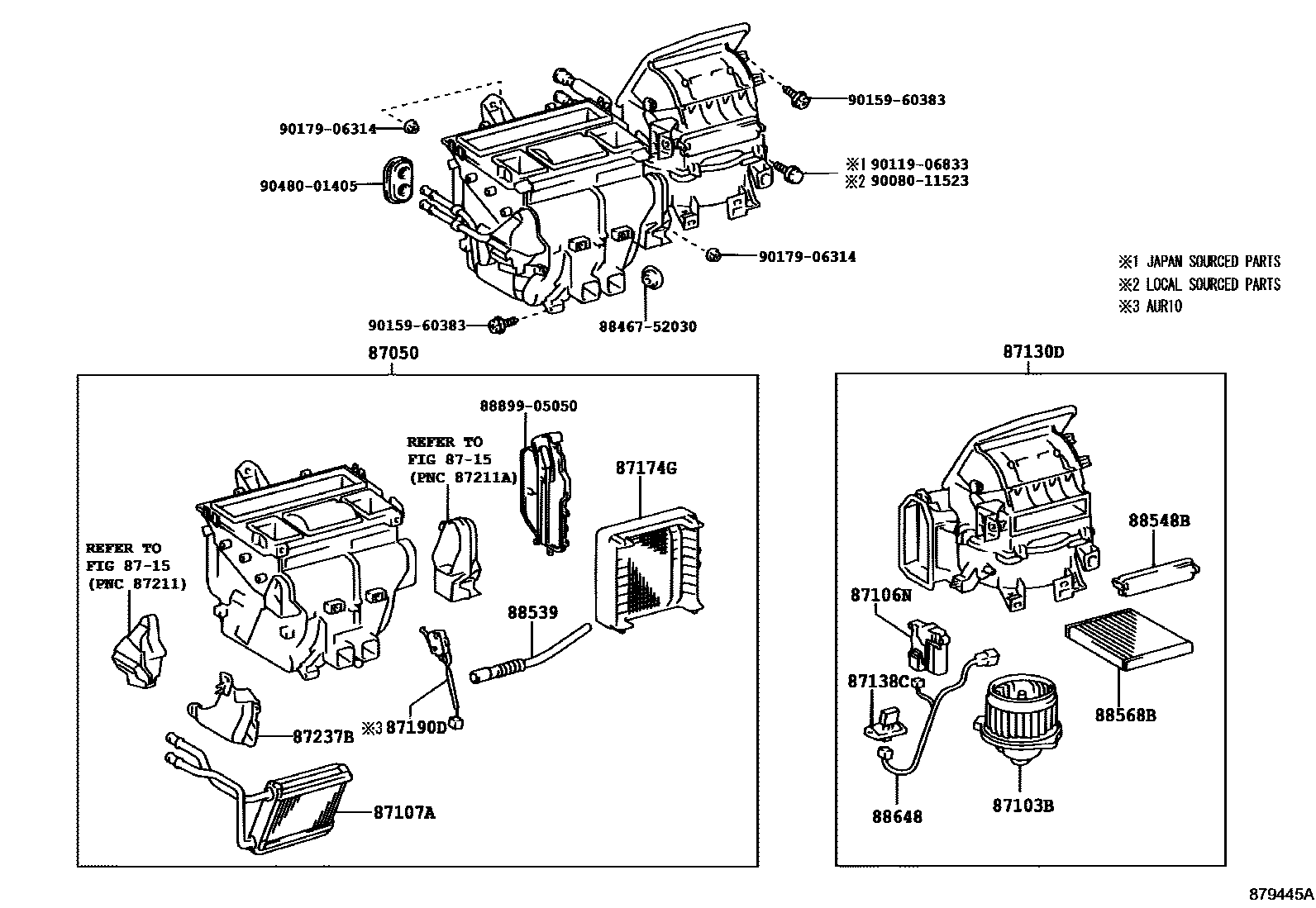 Toyota COROLLA 暖风和空调系统 - 冷却器组件 EPC diagram — 879445A