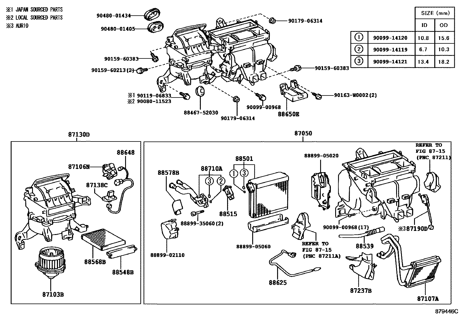 Toyota COROLLA 暖风和空调系统 - 冷却器组件 EPC diagram — 879446C