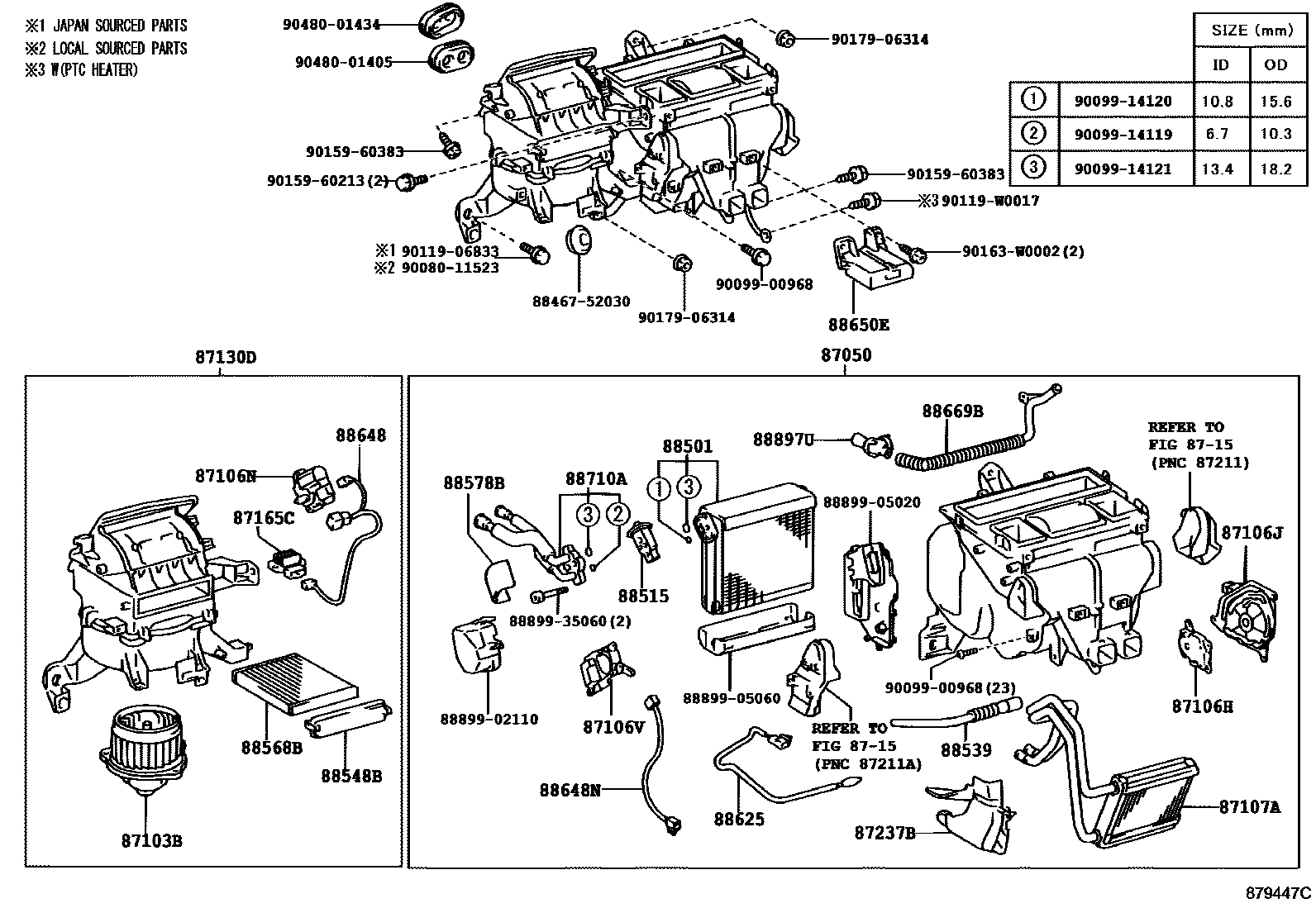 Toyota COROLLA 暖风和空调系统 - 冷却器组件 EPC diagram — 879447C