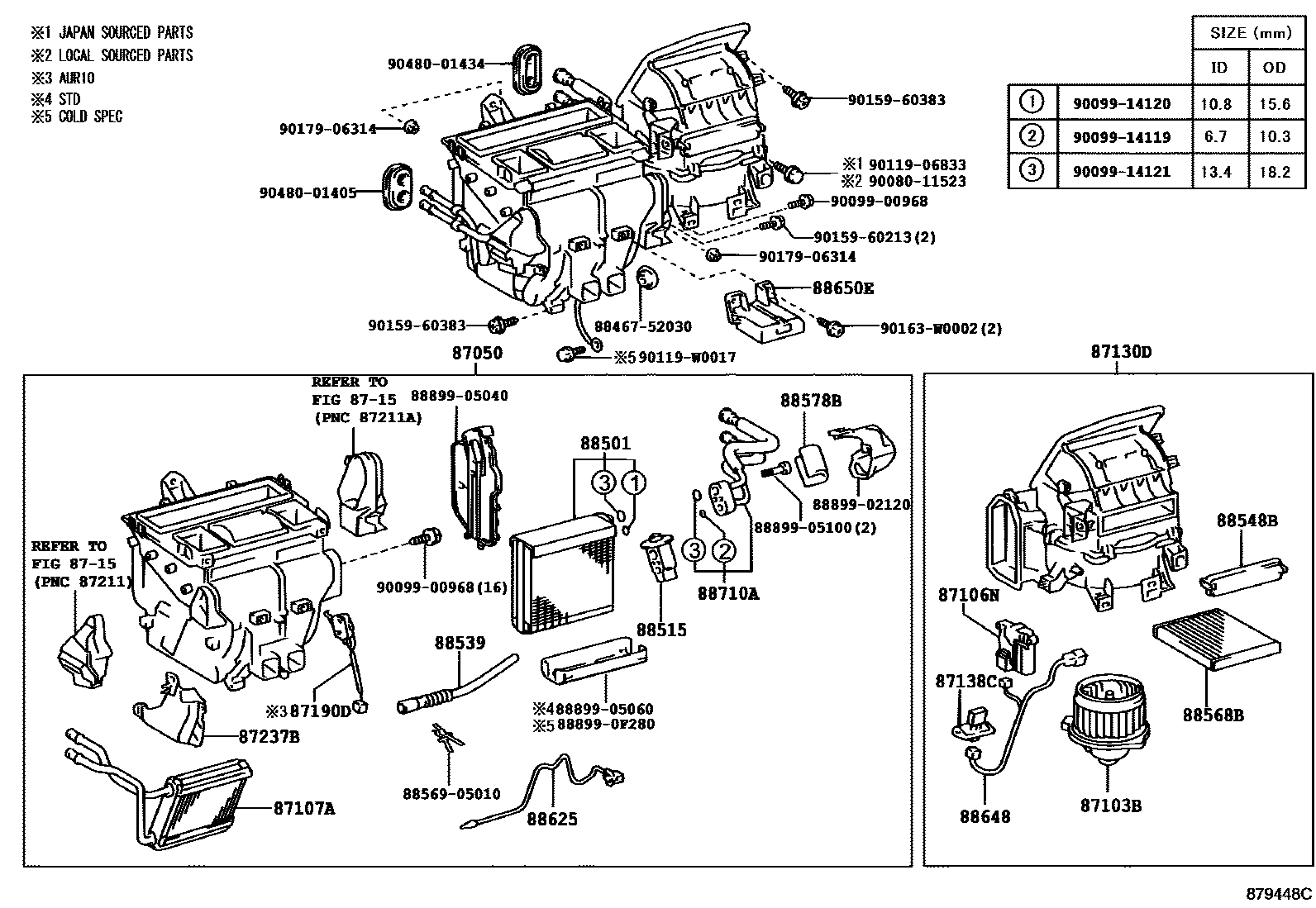 Toyota COROLLA 暖风和空调系统 - 冷却器组件 EPC diagram — 879448C