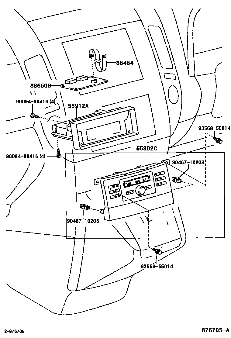 Toyota COROLLA 暖风和空调系统 - 控制器和风管 EPC diagram — 876705A
