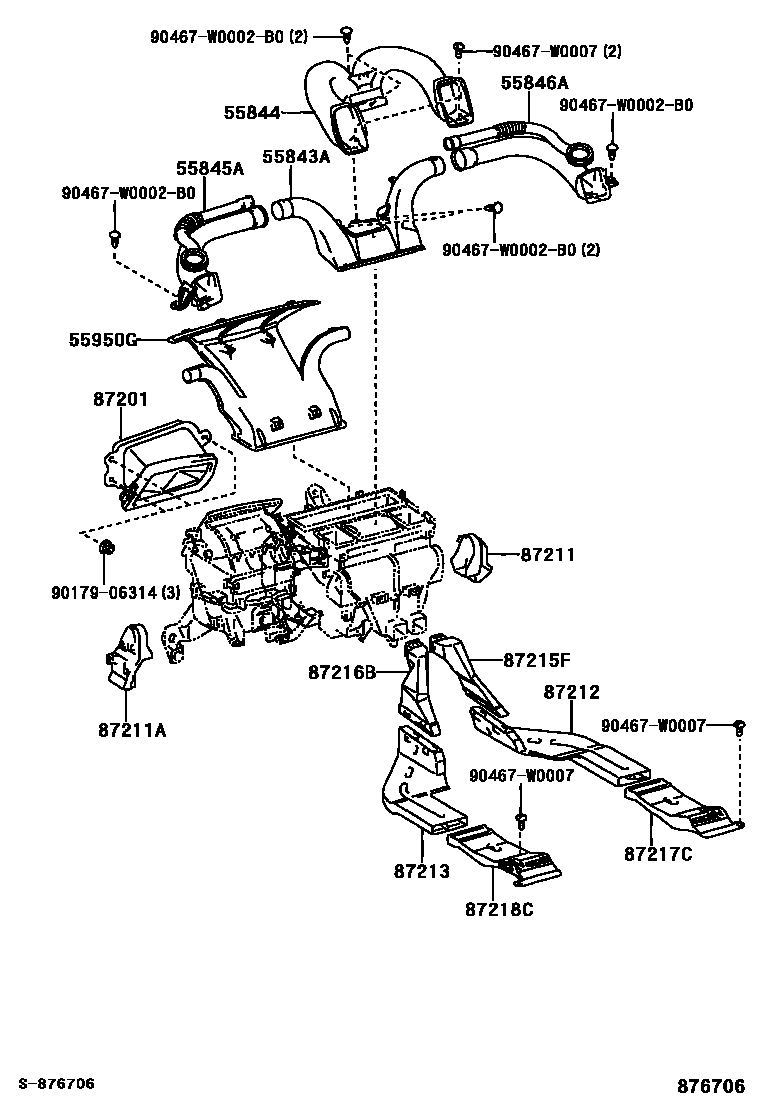 Toyota COROLLA 暖风和空调系统 - 控制器和风管 EPC diagram — 876706