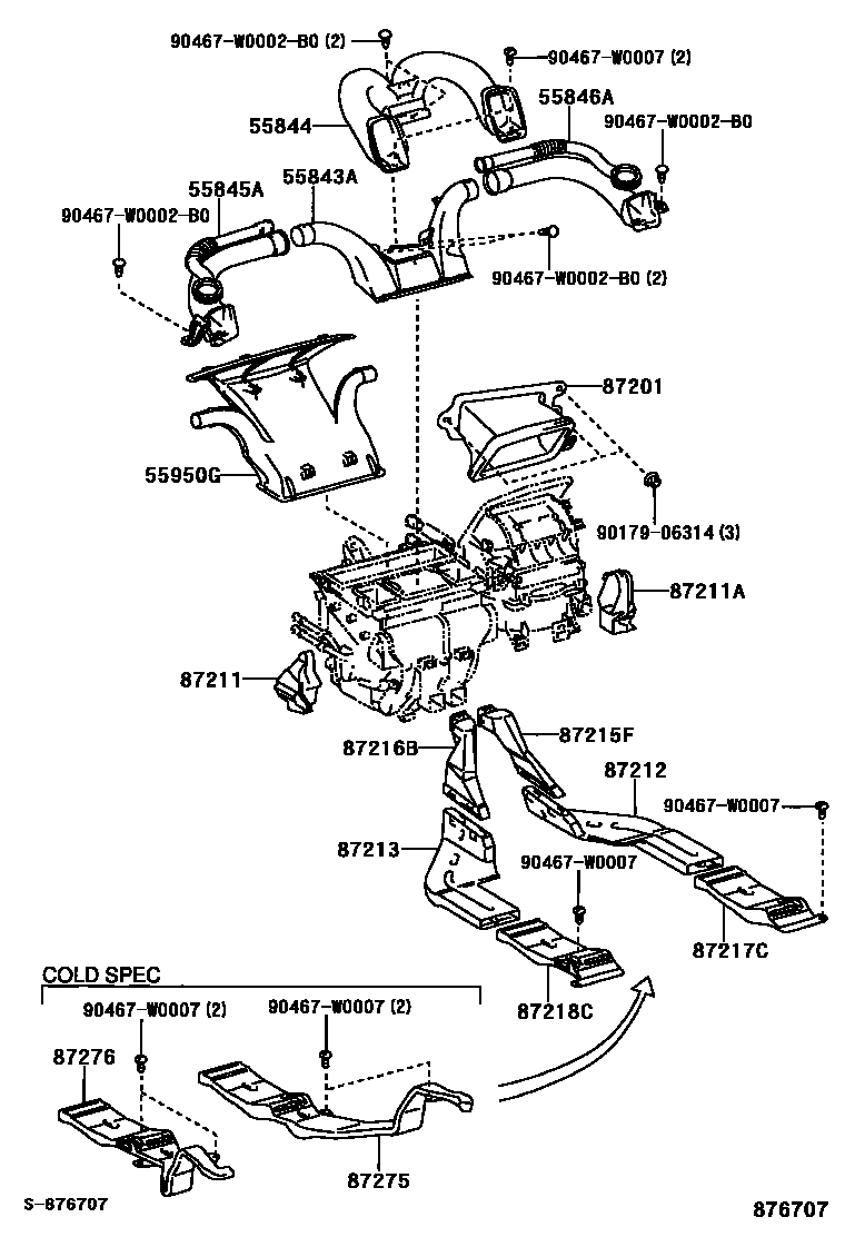 Toyota COROLLA 暖风和空调系统 - 控制器和风管 EPC diagram — 876707