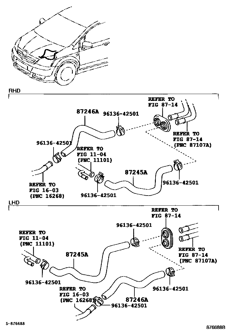 Toyota COROLLA 暖风和空调系统 - 水管 EPC diagram — 876688B