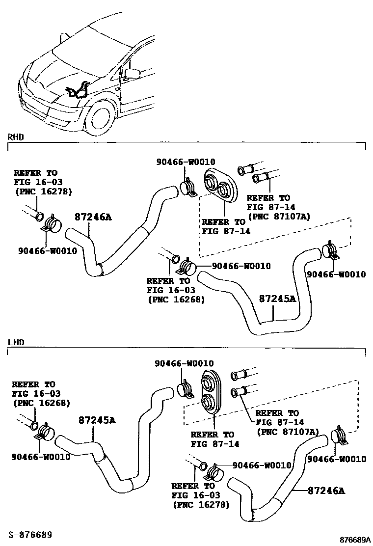 Toyota COROLLA 暖风和空调系统 - 水管 EPC diagram — 876689A
