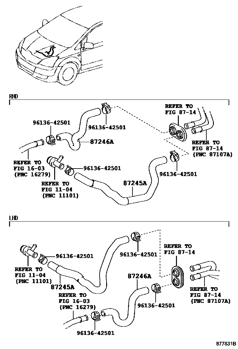 Toyota COROLLA 暖风和空调系统 - 水管 EPC diagram — 877831B
