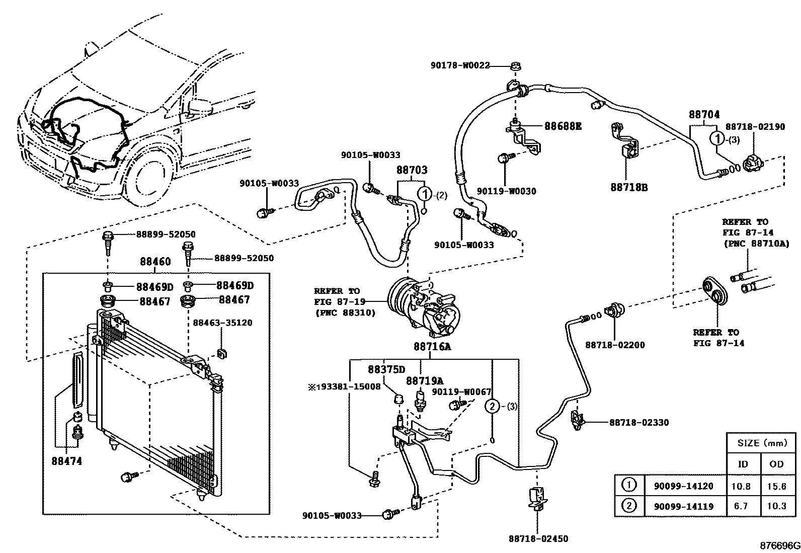 Toyota COROLLA Heating & Air Conditioning - Cooler Piping EPC diagram — 876696G