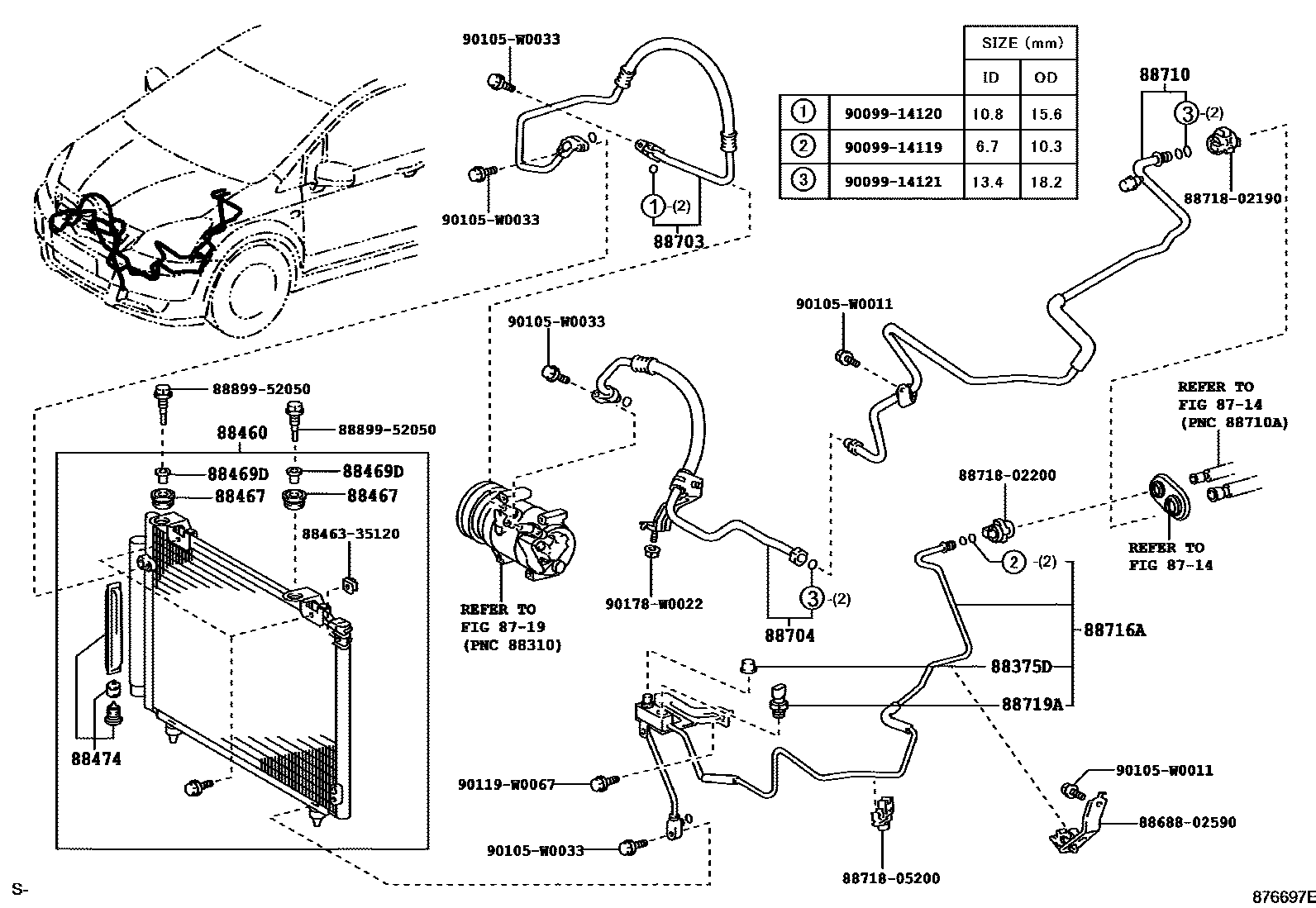 Toyota COROLLA Heating & Air Conditioning - Cooler Piping EPC diagram — 876697E