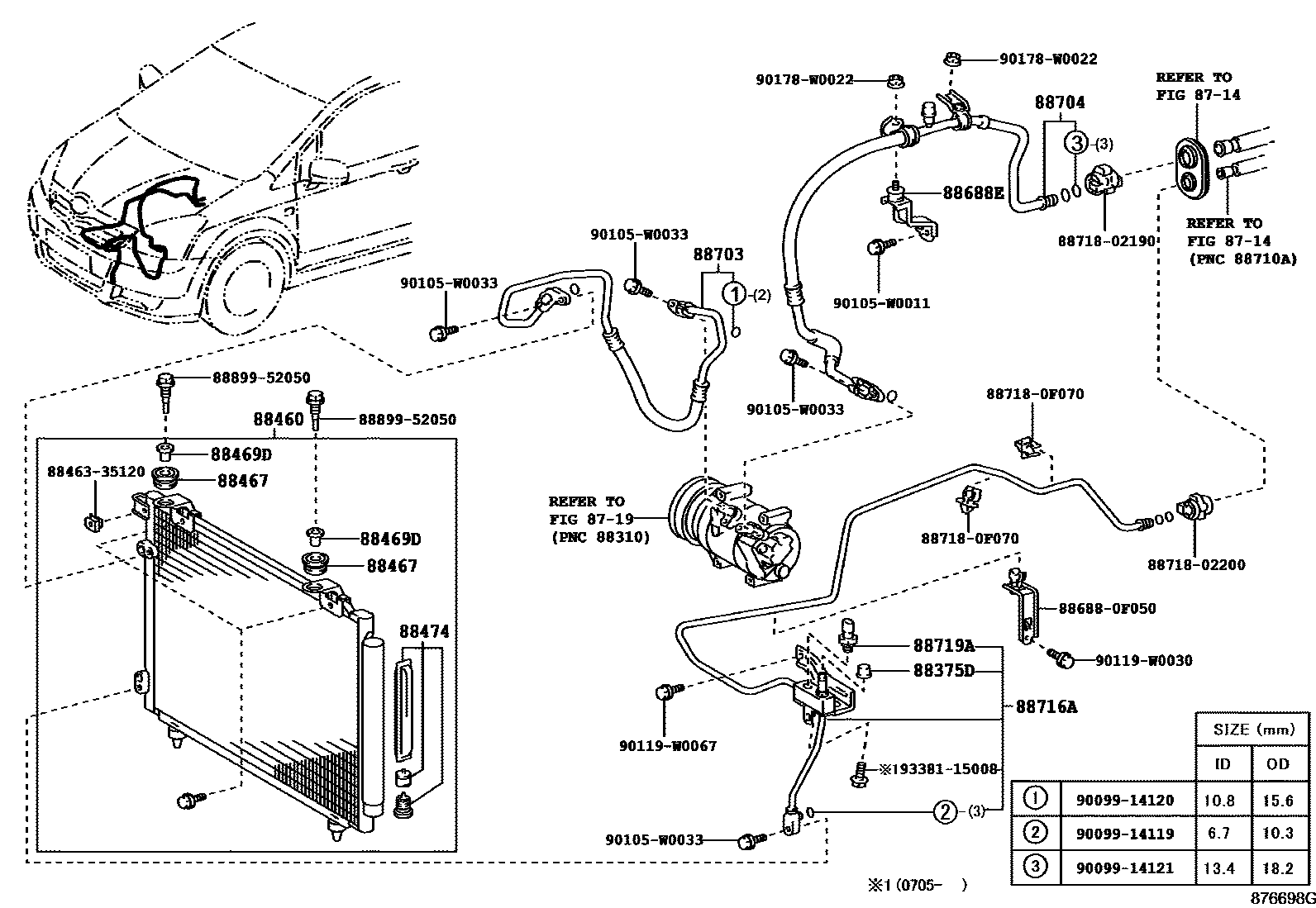 Toyota COROLLA Heating & Air Conditioning - Cooler Piping EPC diagram — 876698G