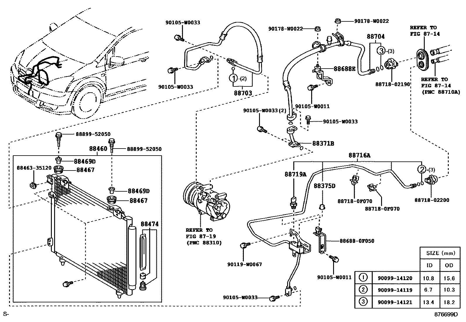 Toyota COROLLA Heating & Air Conditioning - Cooler Piping EPC diagram — 876699D