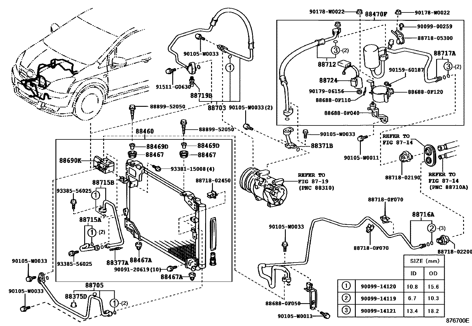 Toyota COROLLA Heating & Air Conditioning - Cooler Piping EPC diagram — 876700E