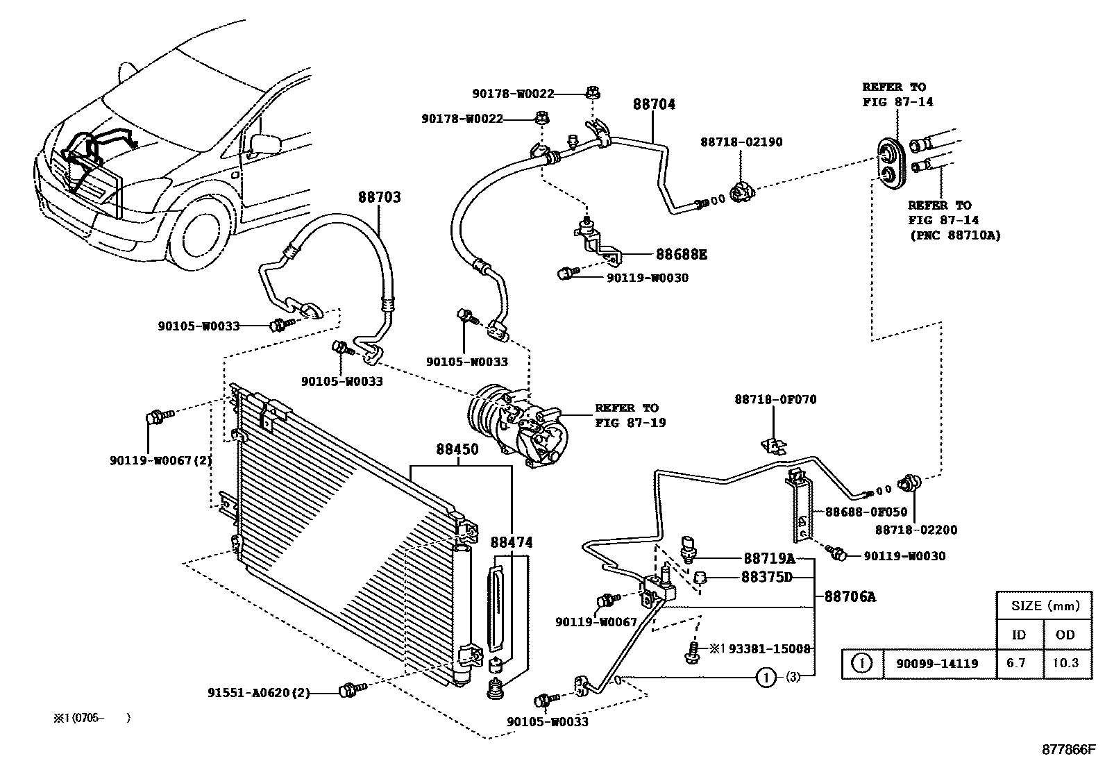 Toyota COROLLA Heating & Air Conditioning - Cooler Piping EPC diagram — 877866F
