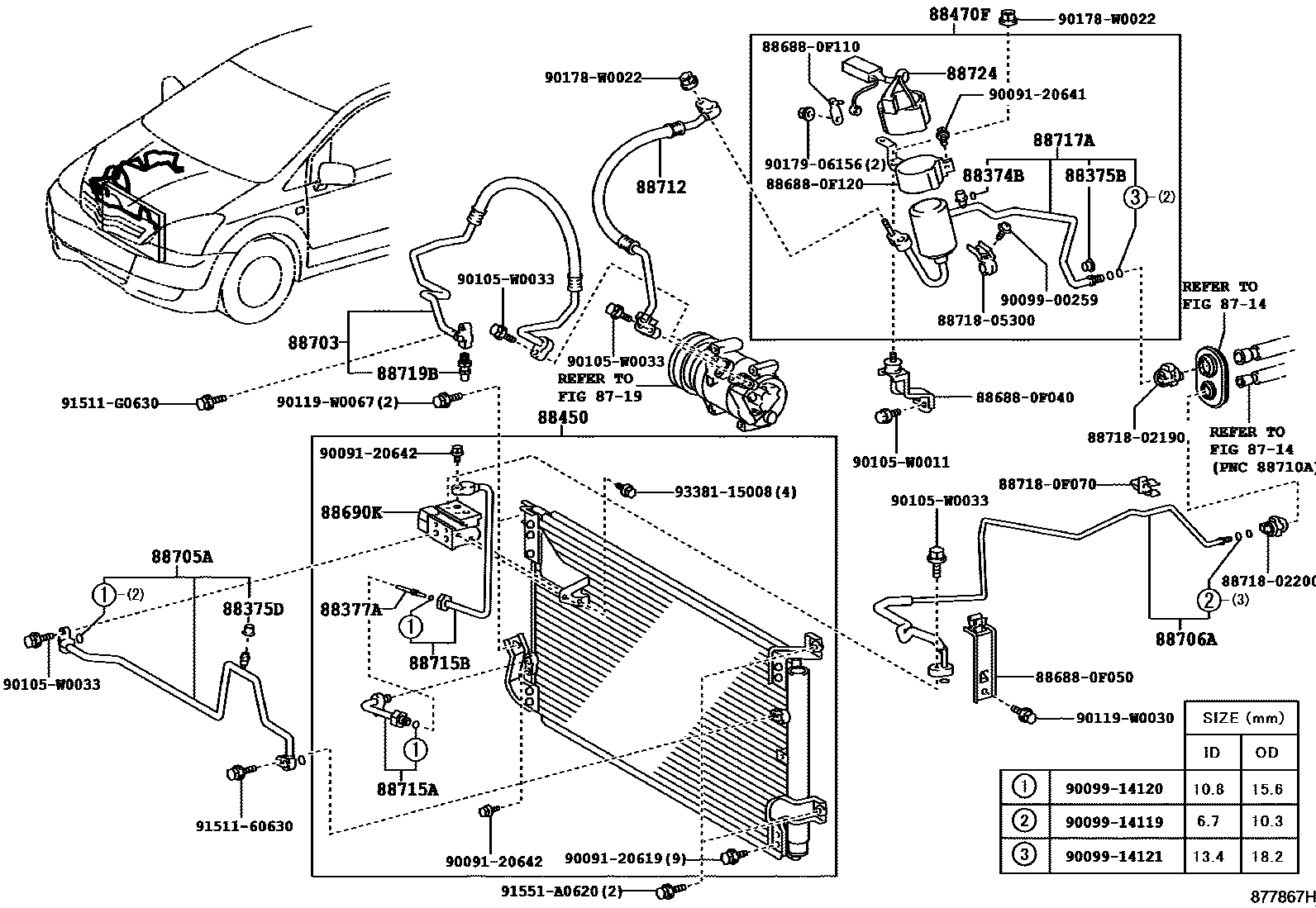 Toyota COROLLA Heating & Air Conditioning - Cooler Piping EPC diagram — 877867H