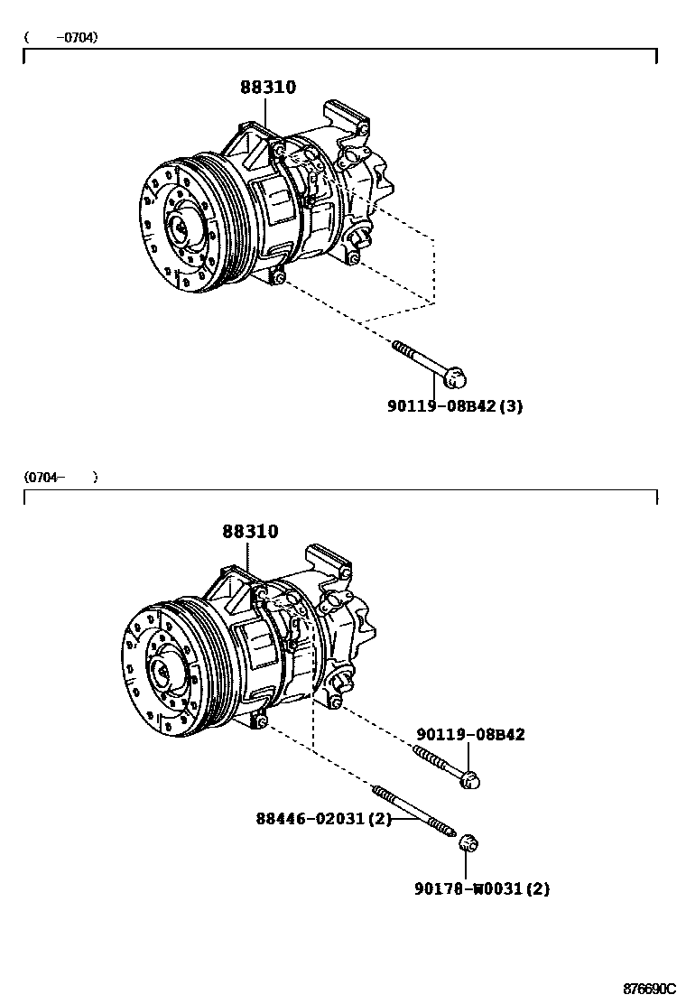 Toyota COROLLA Heating & Air Conditioning - Compressor EPC diagram — 876690C