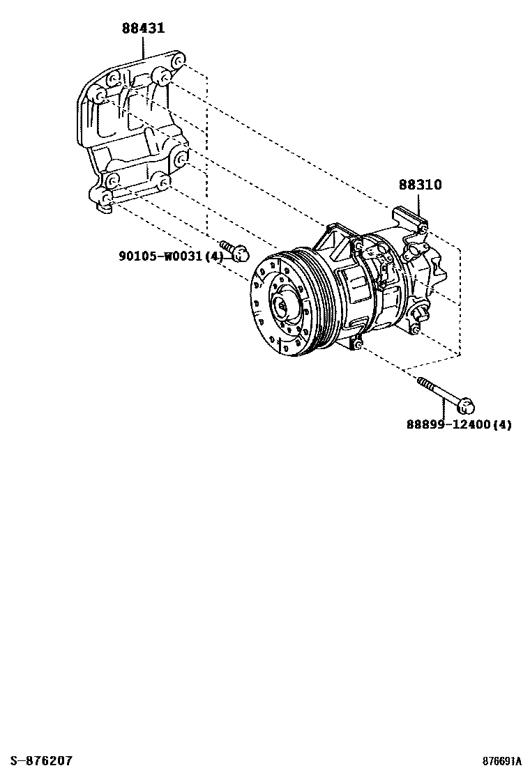 Toyota COROLLA Heating & Air Conditioning - Compressor EPC diagram — 876691A