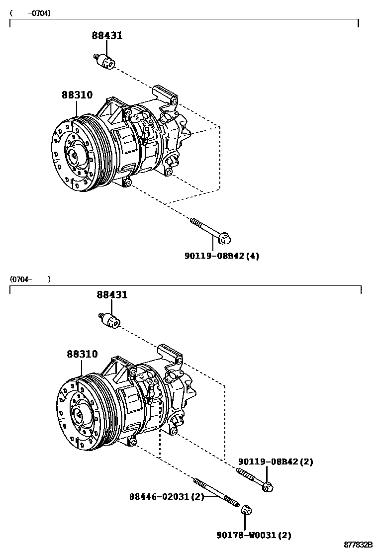 Toyota COROLLA Heating & Air Conditioning - Compressor EPC diagram — 877832B
