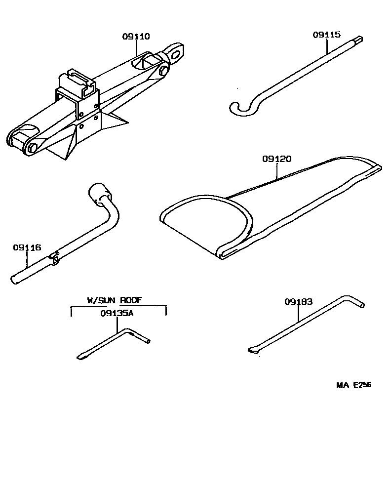Toyota COROLLA Standard Tools EPC diagram — MAE256