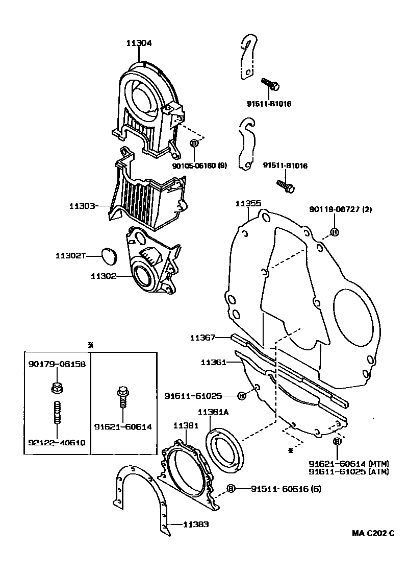 Toyota COROLLA Timing Gear Cover & Rear End Plate EPC diagram — MAC202C