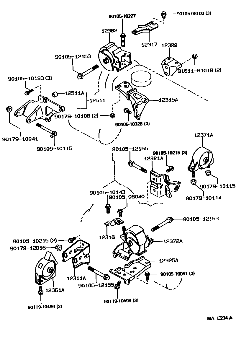 Toyota COROLLA Engine Mounting EPC diagram — MAE234A