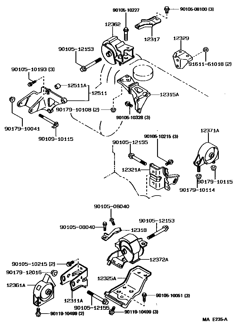 Toyota COROLLA Engine Mounting EPC diagram — MAE235A