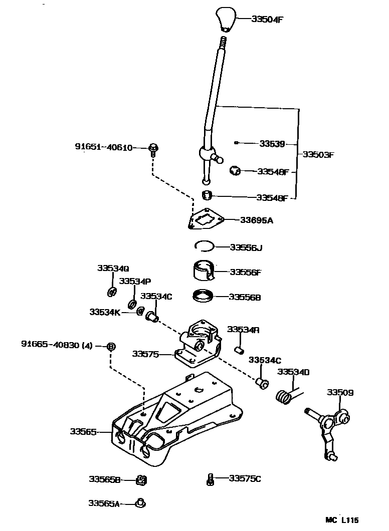 Toyota COROLLA Shift Lever & Retainer EPC diagram — MCL115