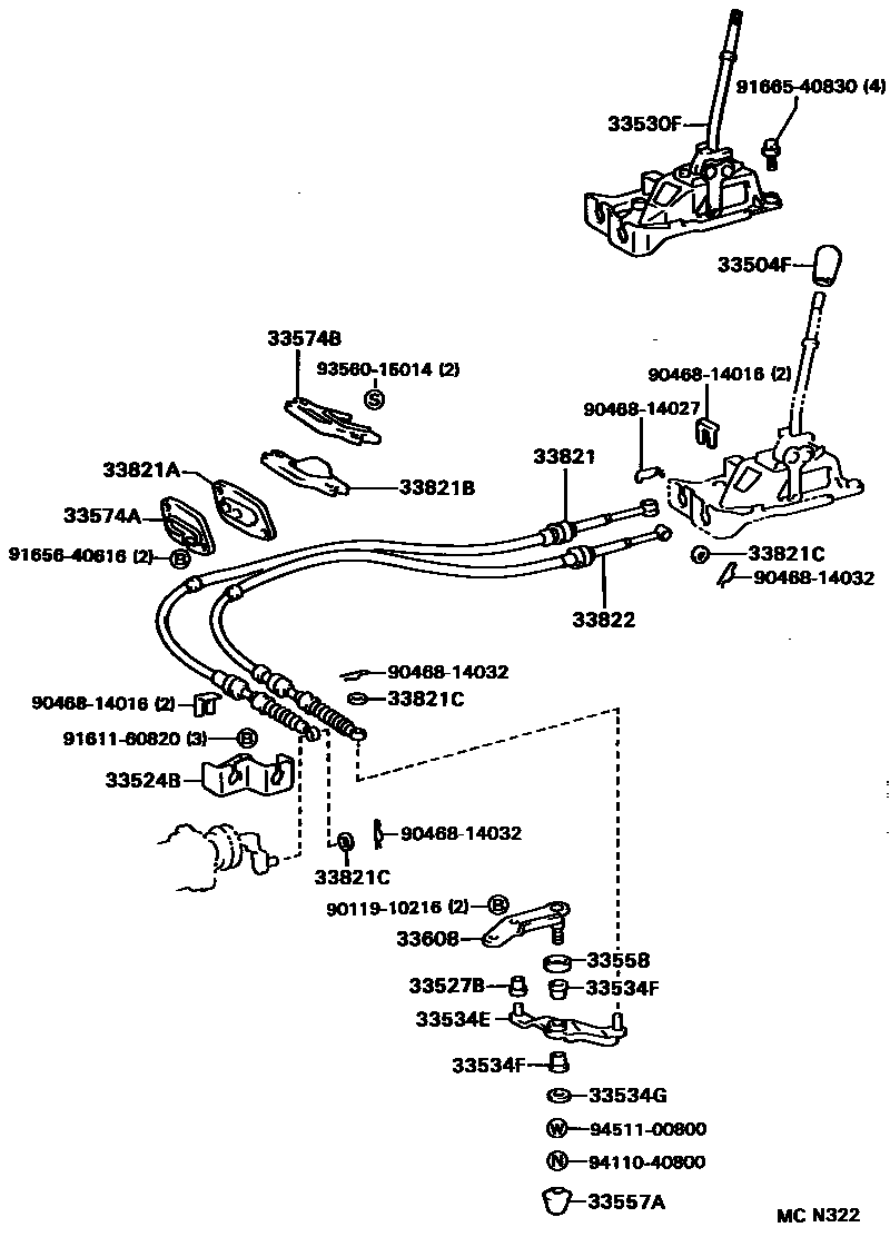 Toyota COROLLA Shift Lever & Retainer EPC diagram — MCN322